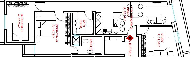 Zejtun - 3rd Floor 2 Bedroom + Study Apartment Shell Form