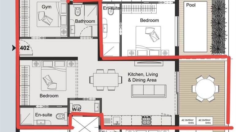 Paola - 2 Bedroom Penthouse + Airspace In Shell Form On Plan 