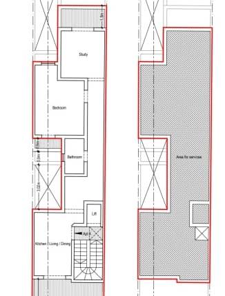 Fgura - 1 Bedroom + Study Penthouse + Airspace - On Plan - Shell Form